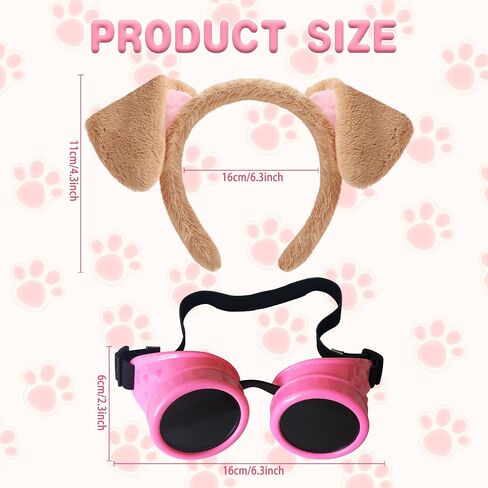 Yezmo Brown Dog Ears Headband Pink Steampunk Goggles Set, Cartoon Puppy Ears Costume Accessories for Women Girls for Cosplay in Kuwait