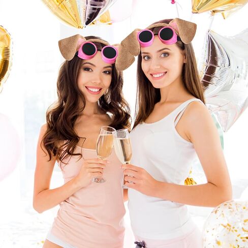 Yezmo Brown Dog Ears Headband Pink Steampunk Goggles Set, Cartoon Puppy Ears Costume Accessories for Women Girls for Cosplay in Kuwait