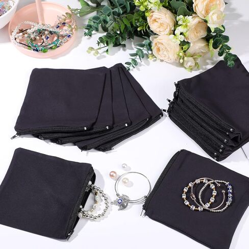 Geosar 24 Pcs Silver Storage Bags Anti Tarnish Jewelry Storage Bags Zippered Silver Keeper for Silverware Silver Jewelry (Black, 6 x 6 Inch) in Kuwait