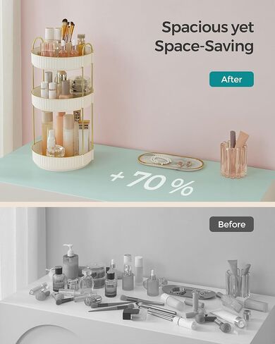 حزمة حامل المجوهرات SONGMICS مع منظم المكياج، 4 مناطق مستقلة، منظم العناية بالبشرة الدائري ثلاثي الطبقات، حامل مجوهرات بإطار معدني، ذهبي وأبيض سحابي UJJS003A01 وUJKA011W01 in Kuwait