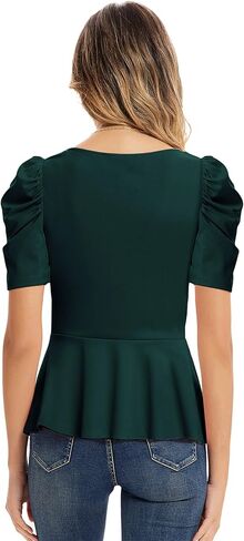 GRACE KARIN 2025 ملابس علوية نسائية أنيقة بيبلوم علوية ملفوفة على شكل حرف V وأكمام قصيرة بلوزة صيفية in Kuwait