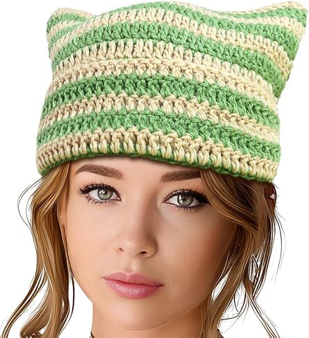 Y2K Beanie for Women Crochet Hat with Cat Ear Cute Fox Hat Vintage Grunge Accessories Knit Cap Slouchy Beanie in Saudi Arabia