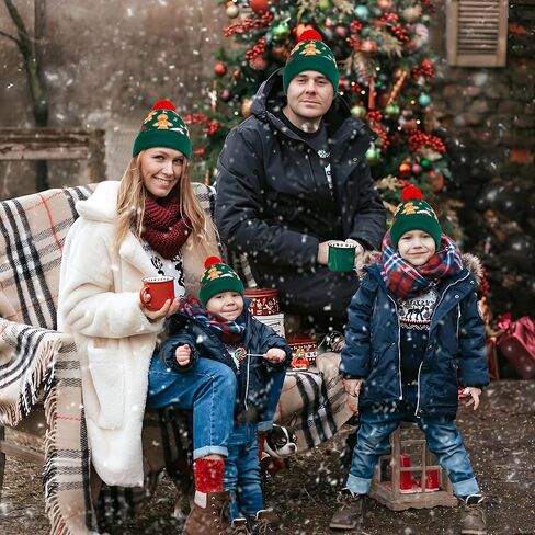 Light Up Christmas Hat, LED Christmas Beanie Hat with Light, Cute Pom Knitted Winter Beanie & Scarf for Kid Thru Adult in Saudi Arabia