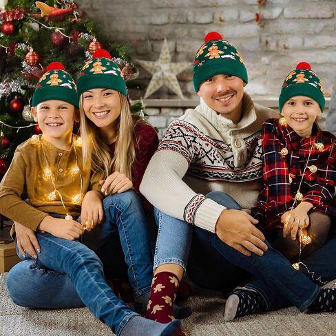 Light Up Christmas Hat, LED Christmas Beanie Hat with Light, Cute Pom Knitted Winter Beanie & Scarf for Kid Thru Adult in Saudi Arabia