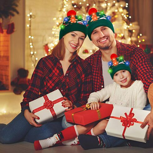 Light Up Christmas Hat, LED Christmas Beanie Hat with Light, Cute Pom Knitted Winter Beanie & Scarf for Kid Thru Adult in Saudi Arabia