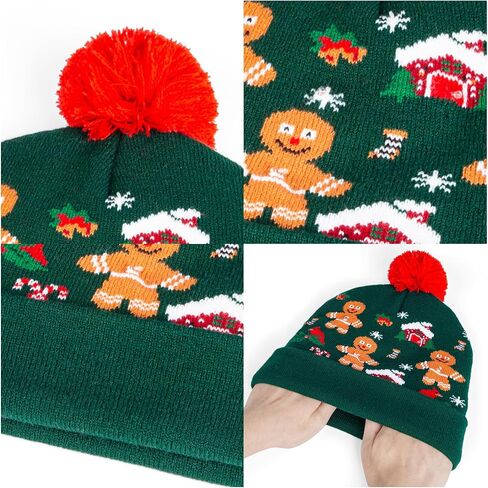 Light Up Christmas Hat, LED Christmas Beanie Hat with Light, Cute Pom Knitted Winter Beanie & Scarf for Kid Thru Adult in Saudi Arabia