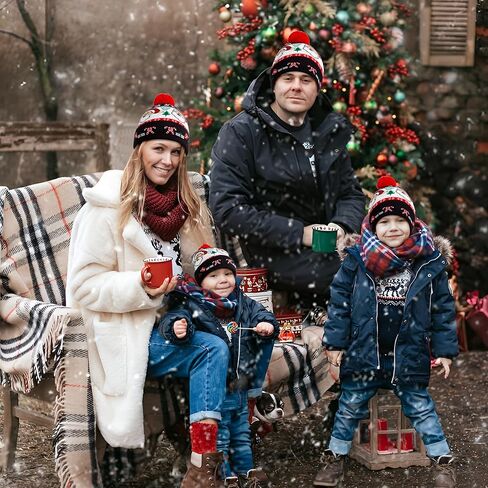 Light Up Christmas Hat, LED Christmas Beanie Hat with Light, Cute Pom Knitted Winter Beanie & Scarf for Kid Thru Adult in Saudi Arabia