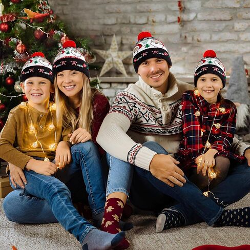 Light Up Christmas Hat, LED Christmas Beanie Hat with Light, Cute Pom Knitted Winter Beanie & Scarf for Kid Thru Adult in Saudi Arabia