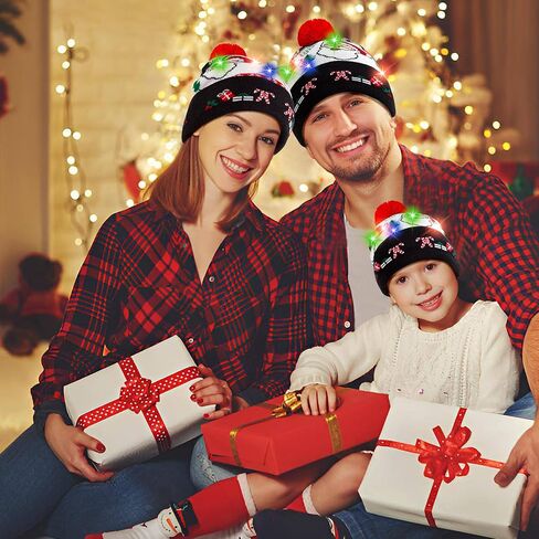 Light Up Christmas Hat, LED Christmas Beanie Hat with Light, Cute Pom Knitted Winter Beanie & Scarf for Kid Thru Adult in Saudi Arabia