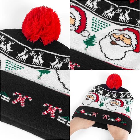 Light Up Christmas Hat, LED Christmas Beanie Hat with Light, Cute Pom Knitted Winter Beanie & Scarf for Kid Thru Adult in Saudi Arabia