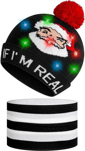 Light Up Christmas Hat, LED Christmas Beanie Hat with Light, Cute Pom Knitted Winter Beanie & Scarf for Kid Thru Adult in Saudi Arabia