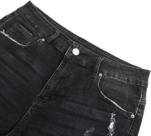 THUNDER STAR Women Mid Rise Ripped Stretchy Jeans Shorts Frayed Raw Hem Casual Denim Shorts in Saudi Arabia