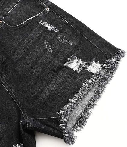 THUNDER STAR Women Mid Rise Ripped Stretchy Jeans Shorts Frayed Raw Hem Casual Denim Shorts in Saudi Arabia