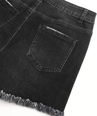 THUNDER STAR Women Mid Rise Ripped Stretchy Jeans Shorts Frayed Raw Hem Casual Denim Shorts in Saudi Arabia