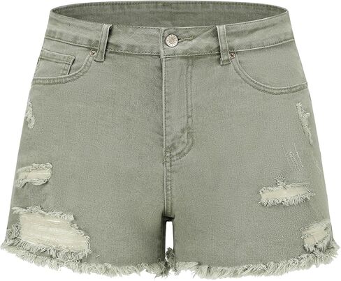 THUNDER STAR Women Mid Rise Ripped Stretchy Jeans Shorts Frayed Raw Hem Casual Denim Shorts in Saudi Arabia