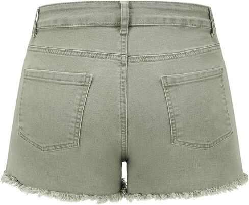 THUNDER STAR Women Mid Rise Ripped Stretchy Jeans Shorts Frayed Raw Hem Casual Denim Shorts in Saudi Arabia