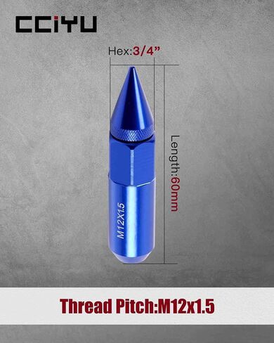 cciyu 12mmx1.5 Wheel Lug Nuts 20PCS M12X1.5 Thread Pitch Blue Cap Spiked Extended Tuner 60mm Aluminum for Honda Element for Toyota Corolla 2006-2011 for Honda for Accord 1997-2012 in Saudi Arabia