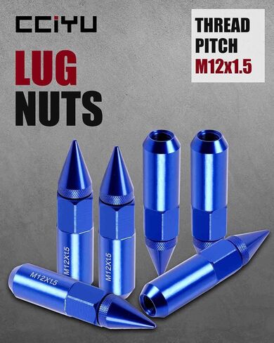 cciyu 12mmx1.5 Wheel Lug Nuts 20PCS M12X1.5 Thread Pitch Blue Cap Spiked Extended Tuner 60mm Aluminum for Honda Element for Toyota Corolla 2006-2011 for Honda for Accord 1997-2012 in Saudi Arabia