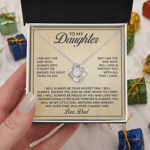 To My Daughter Gifts From Dad, Daughter Birthday Card Jewelry For Women, Father Daughter Pendant Necklace, Love Knot Necklace and Message Card in Saudi Arabia