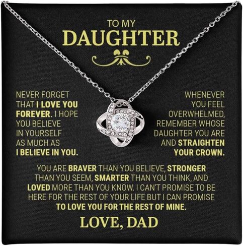 To My Daughter Gifts From Dad, Daughter Birthday Card Jewelry For Women, Father Daughter Pendant Necklace, Love Knot Necklace and Message Card in Saudi Arabia