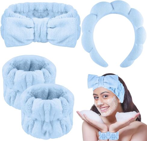 WSICSE Spa Headband for Face Washing, Skincare Headbands and Wrist Washband Set Soft Makeup Headband for Skin Care, Makeup Removal Face Wash Headband for Teen Girl Gifts in Saudi Arabia