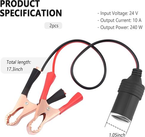 11.8" Cigarette Lighter Extension Cord with Alligator Clips Battery Connector,16AWG 12V Car Female Cigarette Lighter Socket,Car Charger Extension Cord for Car Electronic Devices (1PCS) in Saudi Arabia