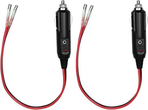 12Volt Replacement Cigarette Lighter Male Plug with Leads - Car Adapter Dc Battery Charger Kit Connectors Cigar Plugs Power Supply Accessories Heavy Duty Cord Auto Cable Led Light 15 20 Amp in Kuwait