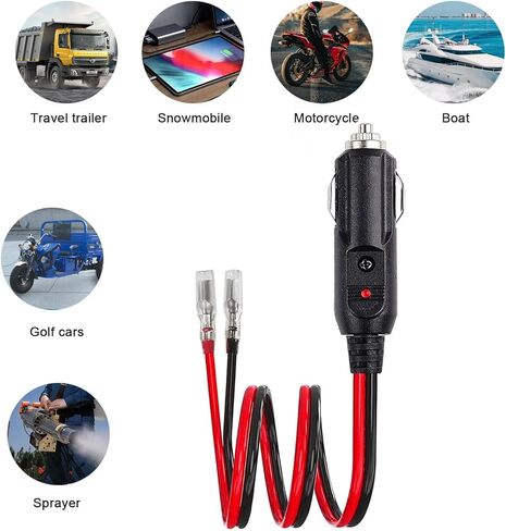 12Volt Replacement Cigarette Lighter Male Plug with Leads - Car Adapter Dc Battery Charger Kit Connectors Cigar Plugs Power Supply Accessories Heavy Duty Cord Auto Cable Led Light 15 20 Amp in Kuwait