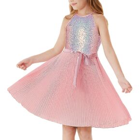 GRACE KARIN Girls Sequin Dress Christmas Party Dance Formal Birthday Fancy Sparkly Halter Chiffon Dresses Size 5-14