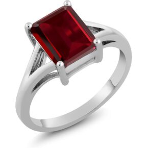 Gem Stone King 925 Sterling Silver Red Garnet Solitaire Engagement Ring For Women (2.61 Cttw, Emerald Cut 9X7MM, Gemstone January Birthstone, Available in Size 5,6,7,8,9)