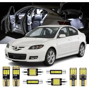 AENVTOL 12 Pieces Interior LED Lights Kit for MS3 Mazda 3 Sedan Hatchback 2004 2005 2006 2007 2008 2009 White 6000K LED Interior Light Bulbs Package + License Plate Lights, Install Tool