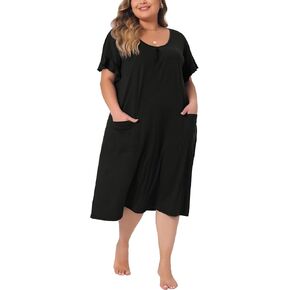 Agnes Orinda Plus Size Nightgowns Pajama for Women Short Sleeve Round Neck Soft Nightshirt with Pockets Pajama