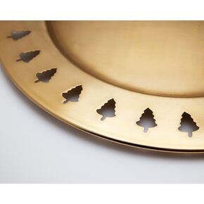Gold Christmas Tree Tray with Cutouts - Round Circular Charger Plate with Christmas Trees Edge - Decorative Serving Platter, Holiday Cookie Plate for Santa - Christmas Tree Design