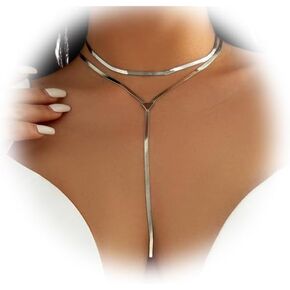 Sexy Metal Double Layer Chain Necklace Vintage Bikini Body Chain Jewelry Link Chain Choker Necklace Summer Statement Collar Clavicle Chain Jewelry for Women