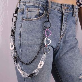 Cute Pants Jean Chain Layered Keychain Punk Colorful Pendants Heart Pocket Trousers Chain Hiphop Rock Wallet Chains Body Jewelry for Men and Women