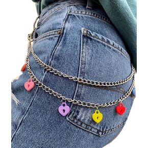 Women Colorful Heart Trousers Chain Hip Hop Punk Pants Wallet Key Chain Colorful Acrylic Gothic Rock Jean Pant Chain Waist Chain