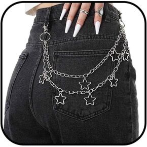 Silver Pants Chain for Men Women Layered Star Jeans Chain Goth Star Wallet Chain Statement Punk Pants Chain Trendy Waist Chain Y2K Accessories Delicate Pocket Chain Body Chain