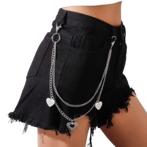 Layered Heart Pants Chain Sliver Trouser Chain Gothic Wallet Chain Waist Jewelry for Women and Girls