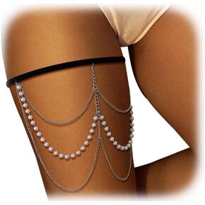 Summer Bead Tassel Leg Chain Jewelry Elastic Metal Thigh Chain Bikini Beach Multi-layered Thigh Chain Sexy Pearl Thigh Body Chain Jewelry for Women