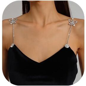 1Pair Butterfly Pendant Rhinestone Bra Straps Jewelry,Detachable Rhinestones Bra Shoulder Chain,Crystal Lingerie Straps,Wedding Bridal Dress Underwear Chain for Women