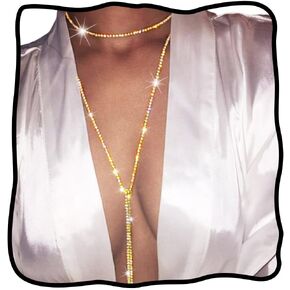 Nicute Rhinestone Long Necklace Jewelry Sparkly Crystal Choker Necklaces Sexy Beach Necklace Chain for Women