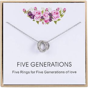 Five Generations Necklace - Sterling Silver Necklace Gift for Grandmother, Gift for Mom Grandma Nana, Christmas Gift Grandma, Great Grandma Gift (Five Generations Gifts)