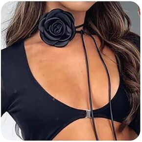 Wiwpar Vintage Black Flower Choker Necklace Big Rose Flower Long Black Velvet Choker Necklaces Goth Collar Choker Camellia Flower Necklace for Women Halloween Costume Jewelry Necklace (Black)