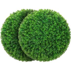 16.5 Inch Artificial Pine Cone Topiary Balls Set of 2, Rose Boxwood Balls Plant with 7 Layers Leaves UV Protection Faux Evergreen Plants Outside Decor for Porch Garden Backyard