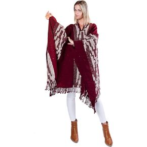 بونشو صوف للنساء - شالات وأغطية صوف - روانا للنساء - سترة ملفوفة - رداء بونشو نسائي - معطف عباءة صوف - قبعات
