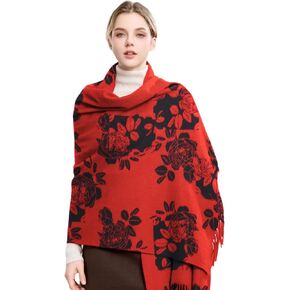 Womens Pashmina Shawl and Wraps, Red Roses Shawl Wraps for Women, Soft Cashmere Scarf, Shawls Scarves and Wraps for Evening Dresses