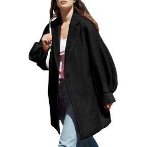 Womens Winter Coats Trendy Wool Blend Overcoat Oversized Balloon Sleeves Outerwear with Pockets