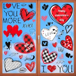 Quera Valentine's Day Window Clings Stickers Love Heart Window Decals Red PVC Stickers for Home Wedding Anniversary Party Supplies Shop Window Glass Decoration,4 Sheets
