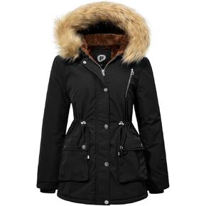 Women's Fur Hood Winter Parka Thicken Winter Jacket Coat Hooded Puffer Coat with Removable Fur Trim