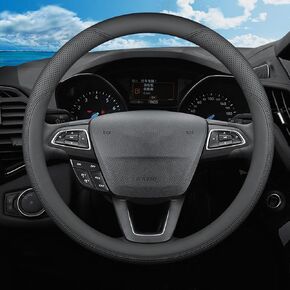 Steering Wheel Cover for Ford Mustang Fusion Bronco/Bronco Sport Maverick Ranger Edge Explorer Escape Focus Transit Ecosport Connect Fiesta Car Interior Accessories, 2024 Black Leather